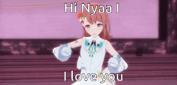 a girl in a white dress says hi nyaa i i love you