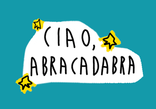 ciao abracadabra written on a blue background