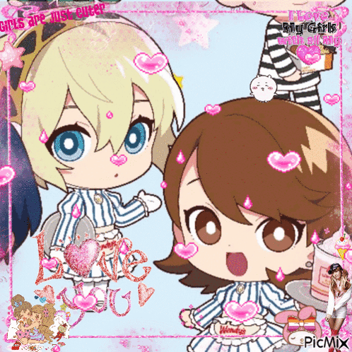 a picture of a girl and a boy with the words " girls are high cute " on it