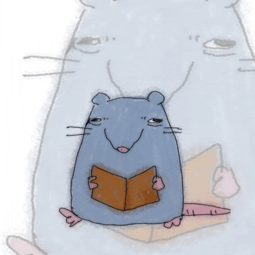 a cartoon of a mouse reading a book