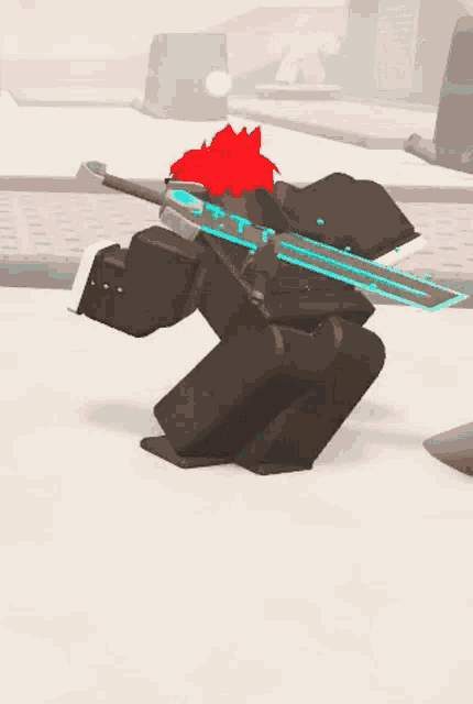 a cartoon character is holding a sword and a bowl of red hair