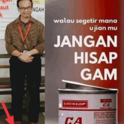 a man standing next to a can that says ca on it