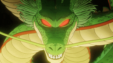 a cartoon drawing of a green dragon with red eyes and white teeth
