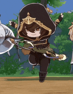 a cartoon character with a hood and a sword