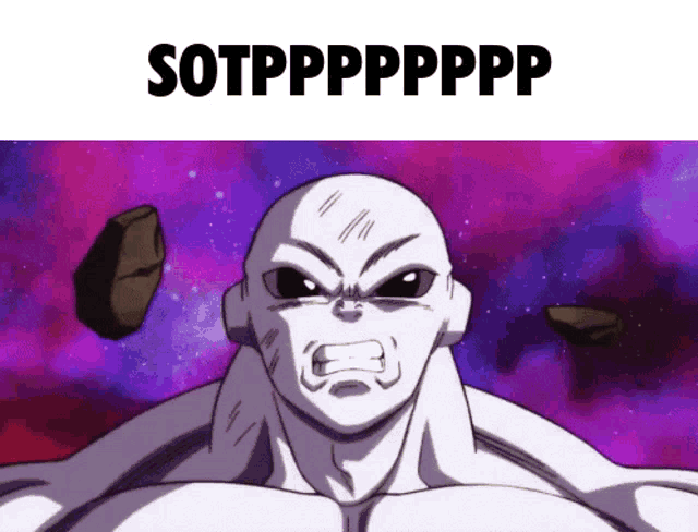 a picture of a bald man with a purple background and the words sotppppppp