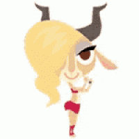 a cartoon character of a goat with horns is standing on its hind legs .