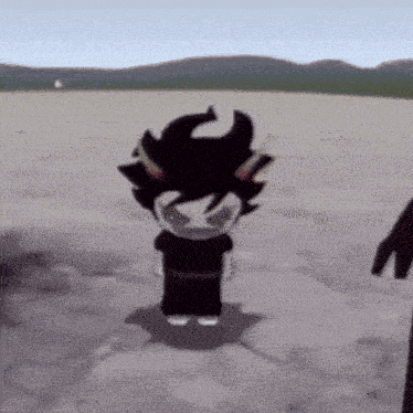 a cartoon character is standing in the middle of a desert