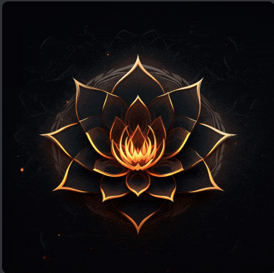 a black and gold flower with a circular pattern on a dark background