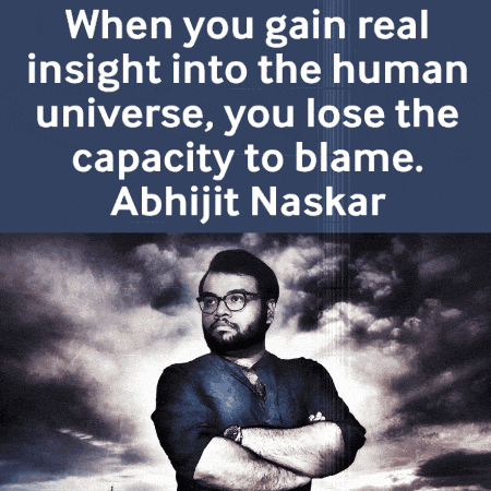 a man with his arms crossed in front of a cloudy sky with a quote by abhijit naskar