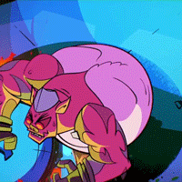 a cartoon drawing of a monster with a purple and yellow body