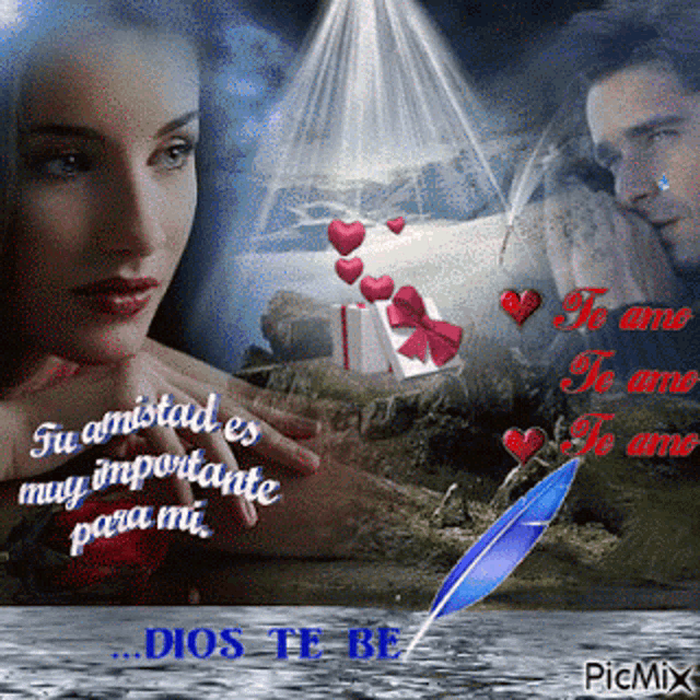 a picture of a woman and a man with the words " tu amistad es muy importante para mi " on the bottom