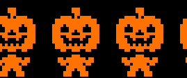 three pixelated pumpkins on a black background