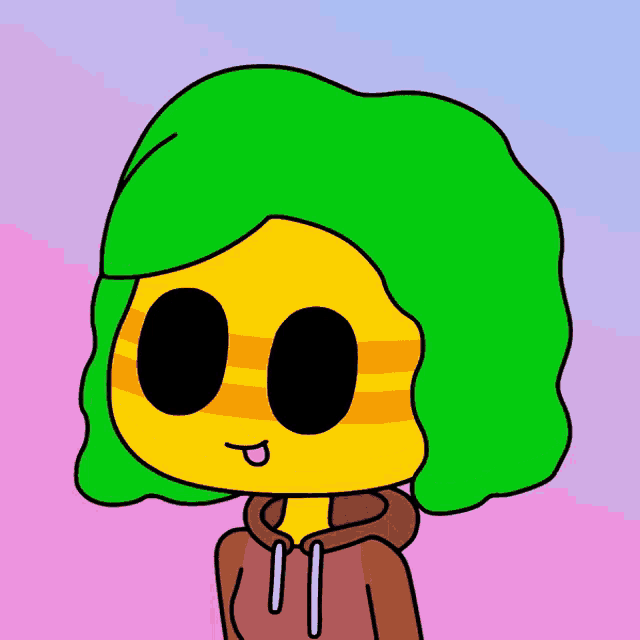 a cartoon character with green hair and a hoodie