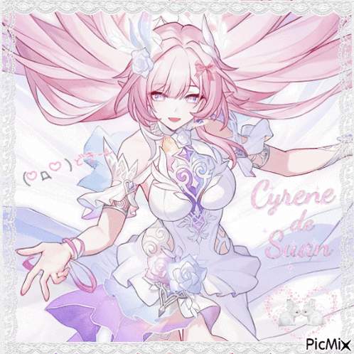 a picture of a girl with pink hair and the name syrene de swan