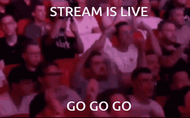 a crowd of people are watching a game and the words stream is live go go go are on the screen