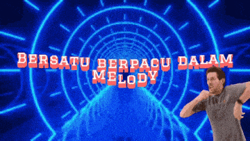 a man is standing in front of a blue background with the words bersatu berpacu dalam melody
