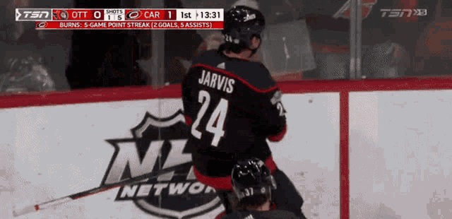 a hockey player with the name jarvis on his jersey
