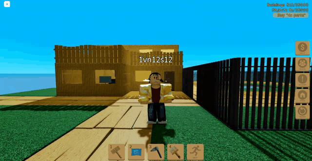 a person standing in front of a building with 1vn12s12 written on the front