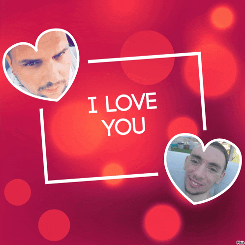 a red background with two hearts and the words " i love you " on it