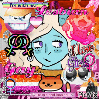 a picture of a girl with the words " i 'm with her lesbian i love girls "