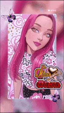 a picture of a girl with pink hair has the number 3762 at the bottom