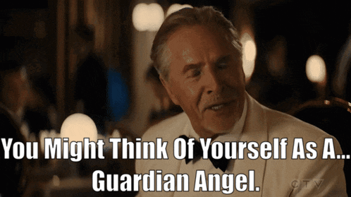 a man in a tuxedo has a caption that says you might think of yourself as a guardian angel