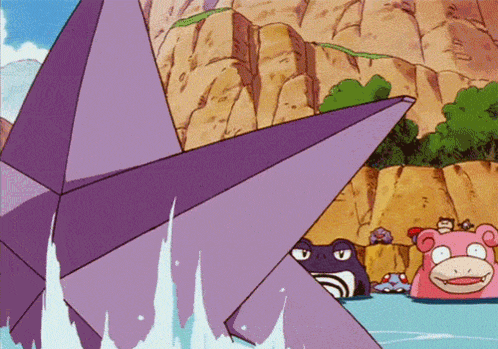 a purple starfish is swimming in the water with a frog and a pink bear