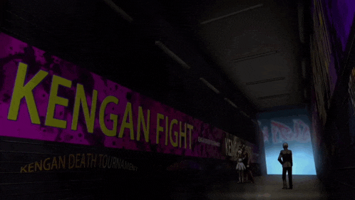 a hallway with a sign that says kengan fight on it