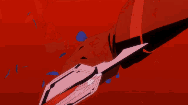 a close up of a person 's face with a red and pink background