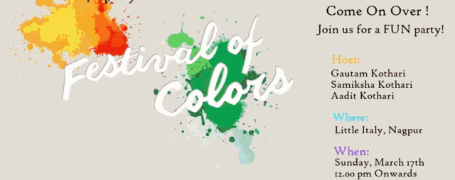 an advertisement for the festival of colors shows a colorful background