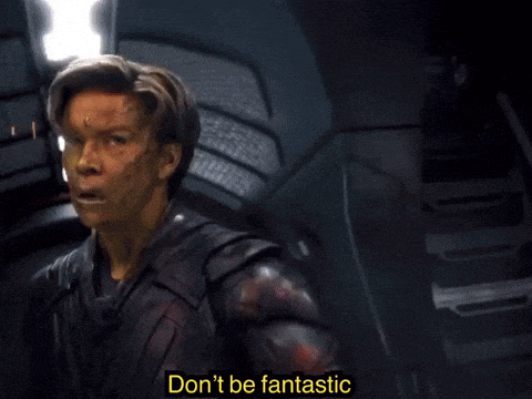 a comic book character says " don t be fantastic " next to a picture of his hand