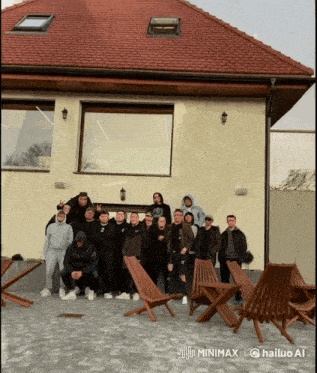 a group of people standing in front of a house with a watermark that says hailuo ai on it