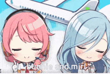 a cartoon of two girls with the words bunnie and miri written below them