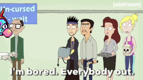 a group of cartoon characters are standing in front of a sign that says in cursed wait