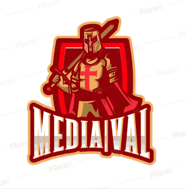 a logo with a knight holding a sword and the word mediaval