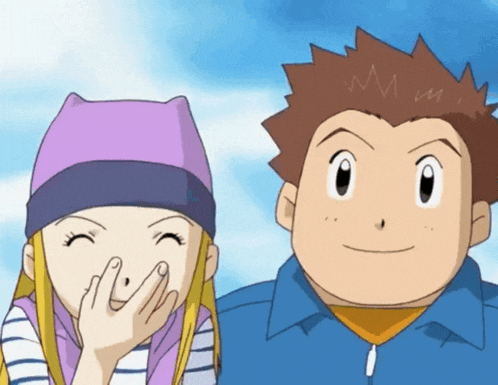 a man and a girl are standing next to each other and the girl is covering her mouth