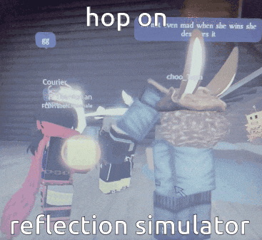 a screenshot of a video game with the words hop on reflection simulator at the bottom