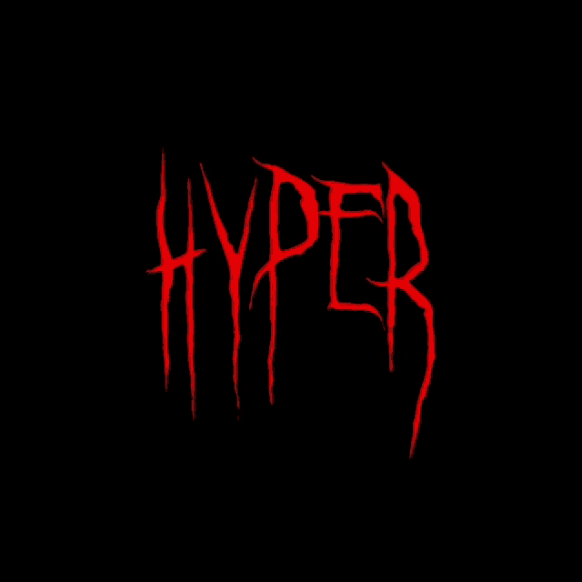 a black background with red letters that spell out hyper