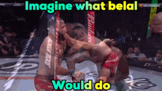 two men are fighting in a ring with the words imagine what belal would do
