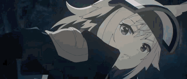 a black and white drawing of a girl with white hair and a black hat .