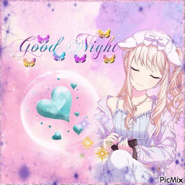 a picture of a girl with her eyes closed and the words good night