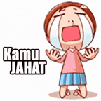 a cartoon girl is crying with her eyes closed and the words kamu jahat written above her .