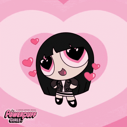 a cartoon girl from the powerpuff girls is surrounded by hearts