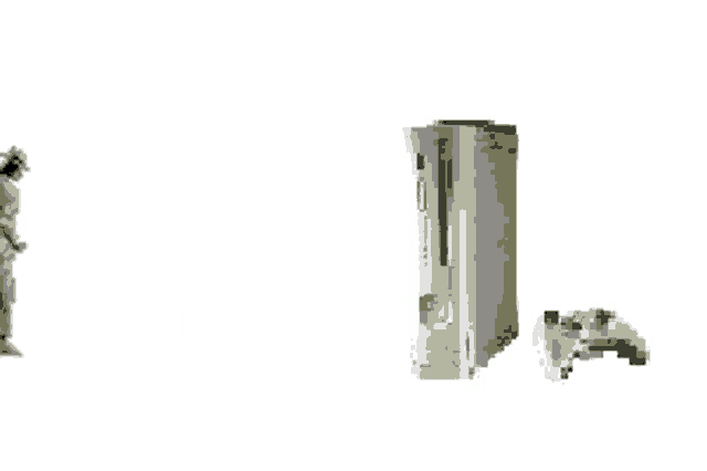 a pixel art of a man and a xbox 360