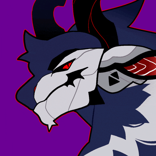 a cartoon drawing of a monster with a purple background