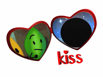 a pair of heart shaped mirrors with the word kiss on the bottom right