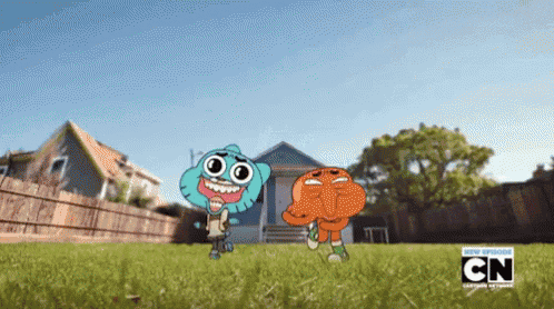 gumball and darwin from the amazing world of gumball are standing in the grass
