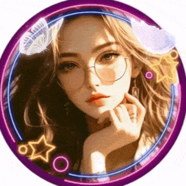 a painting of a woman with glasses in a circle