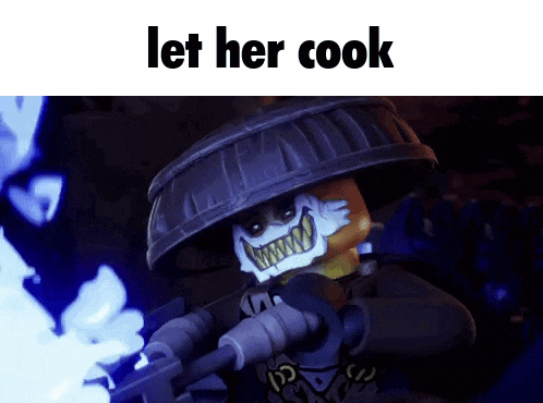 a picture of a skeleton holding a gun with the words let her cook below him