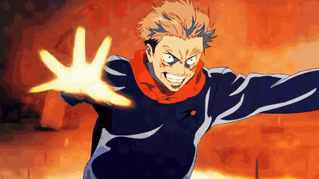 a cartoon character is holding a glowing hand in front of a fire